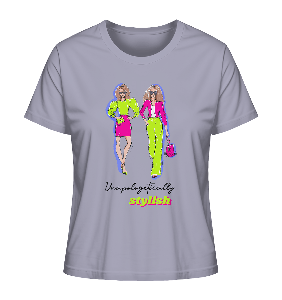 Lime-Green-Pink-Muster-Rundhals-Damen-Shirt-lavender-BLOOMINIC