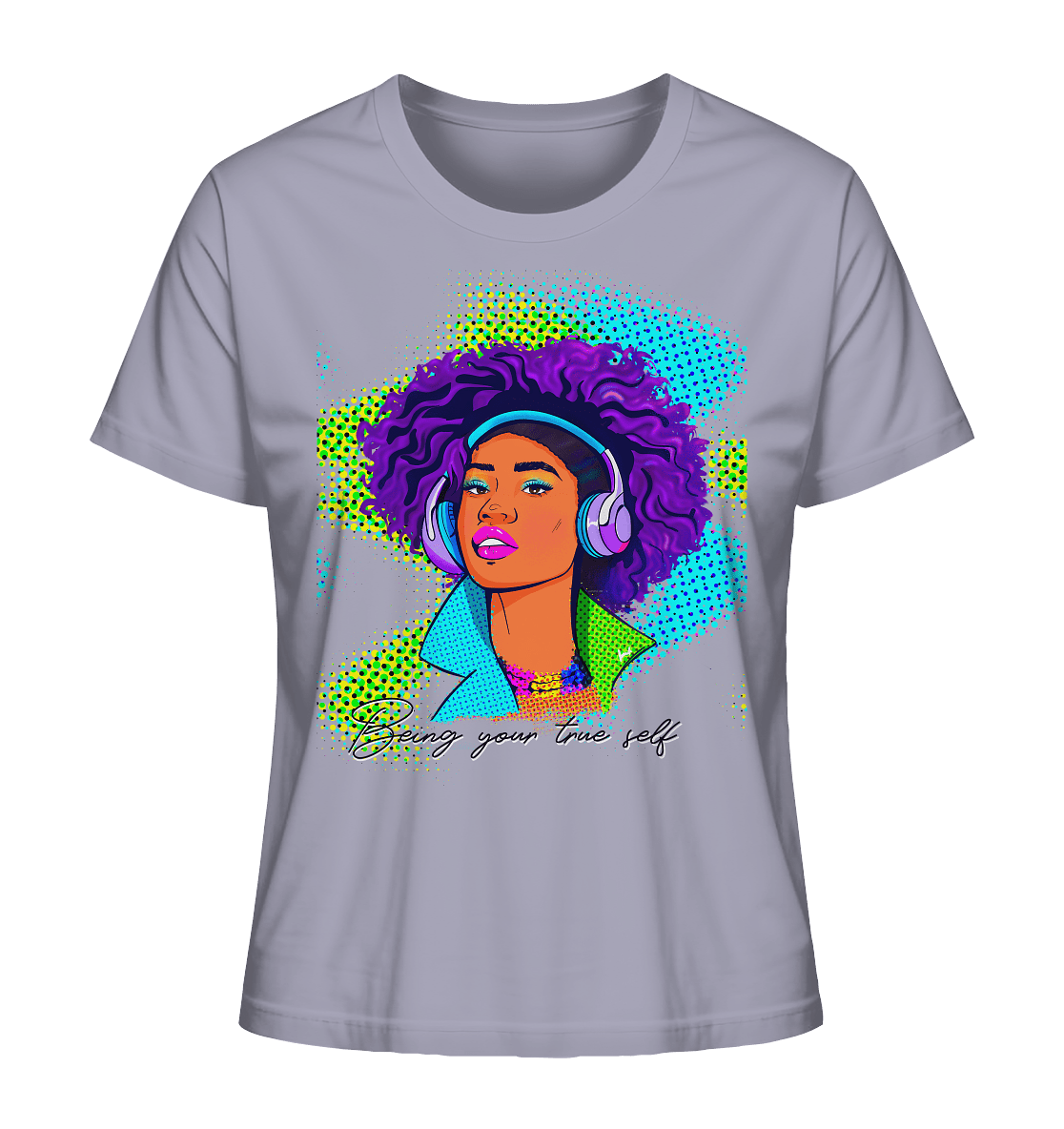 Pop Art Afro Diva T-Shirt in Farbe Lavender