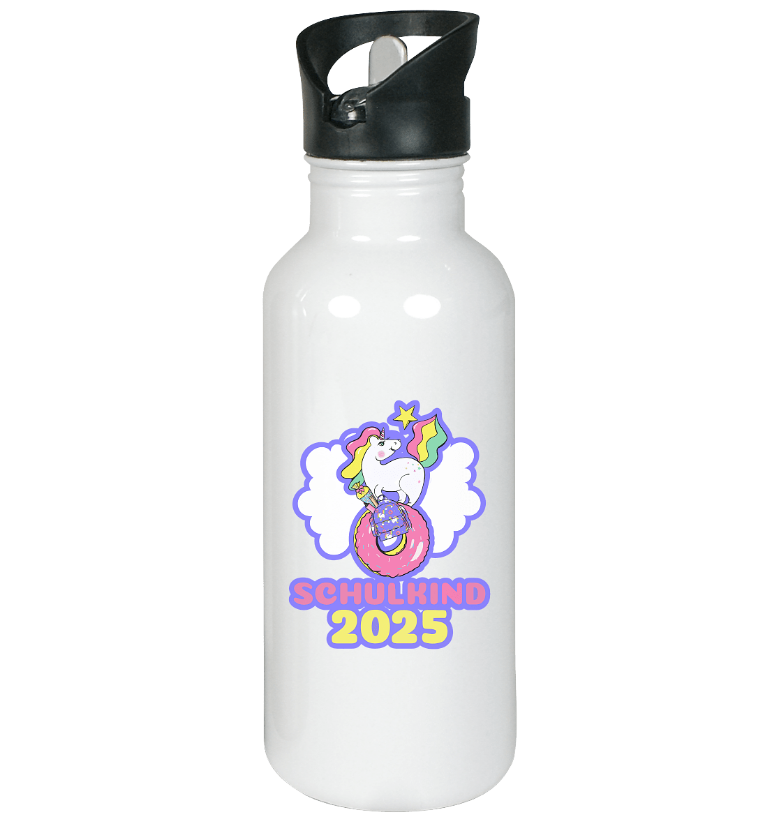 Schulkind 2025 Einhorn Edelstahl-Trinkflasche in weiss