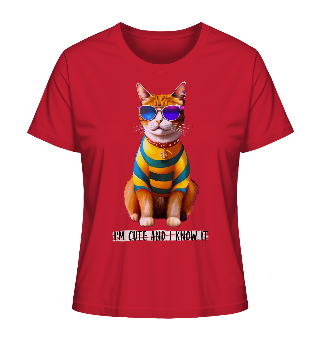 T-Shirt Katze "I'm cute and I know it" in rot