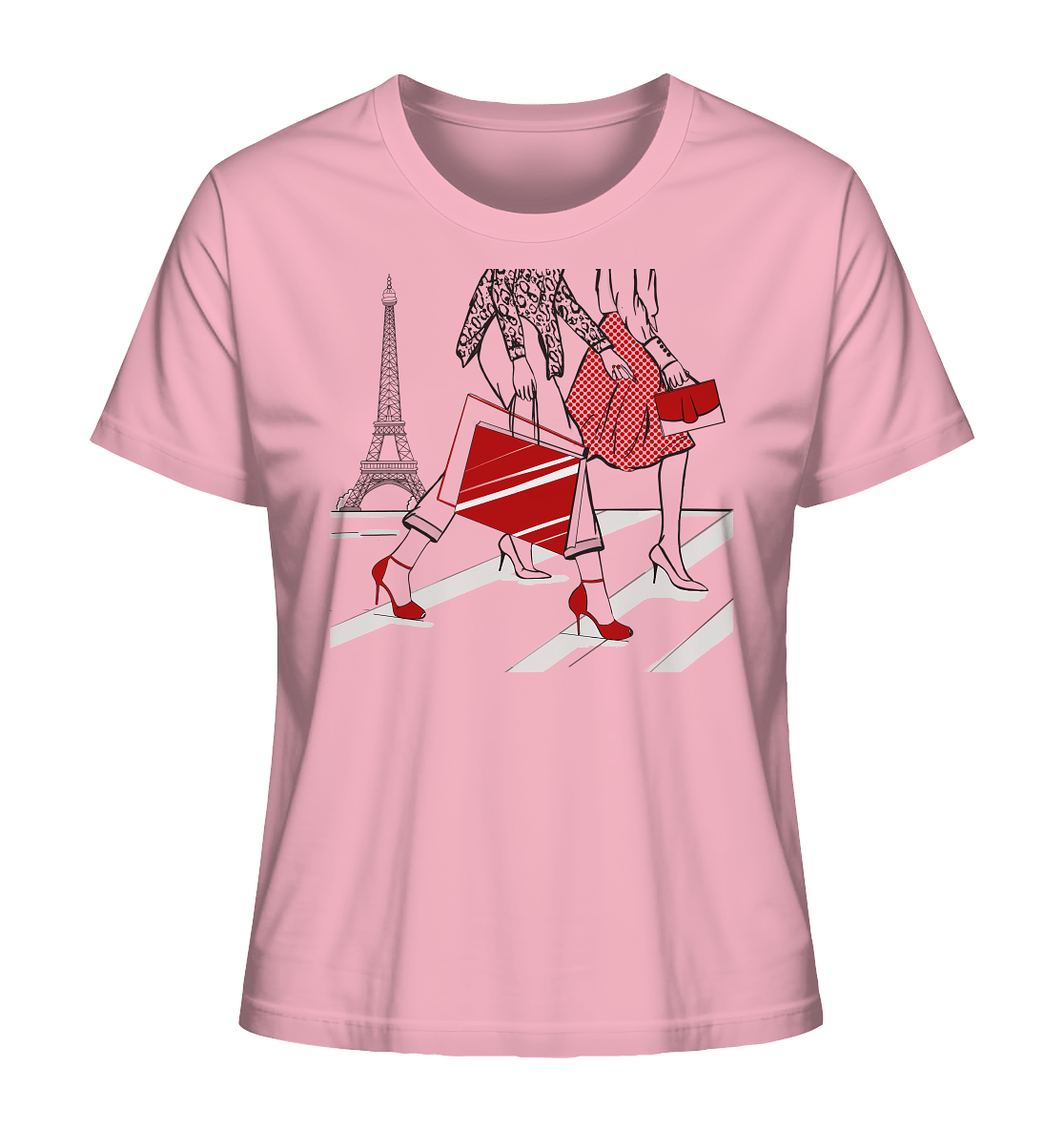 Damen T-Shirt mit Sketch Shopping in Paris