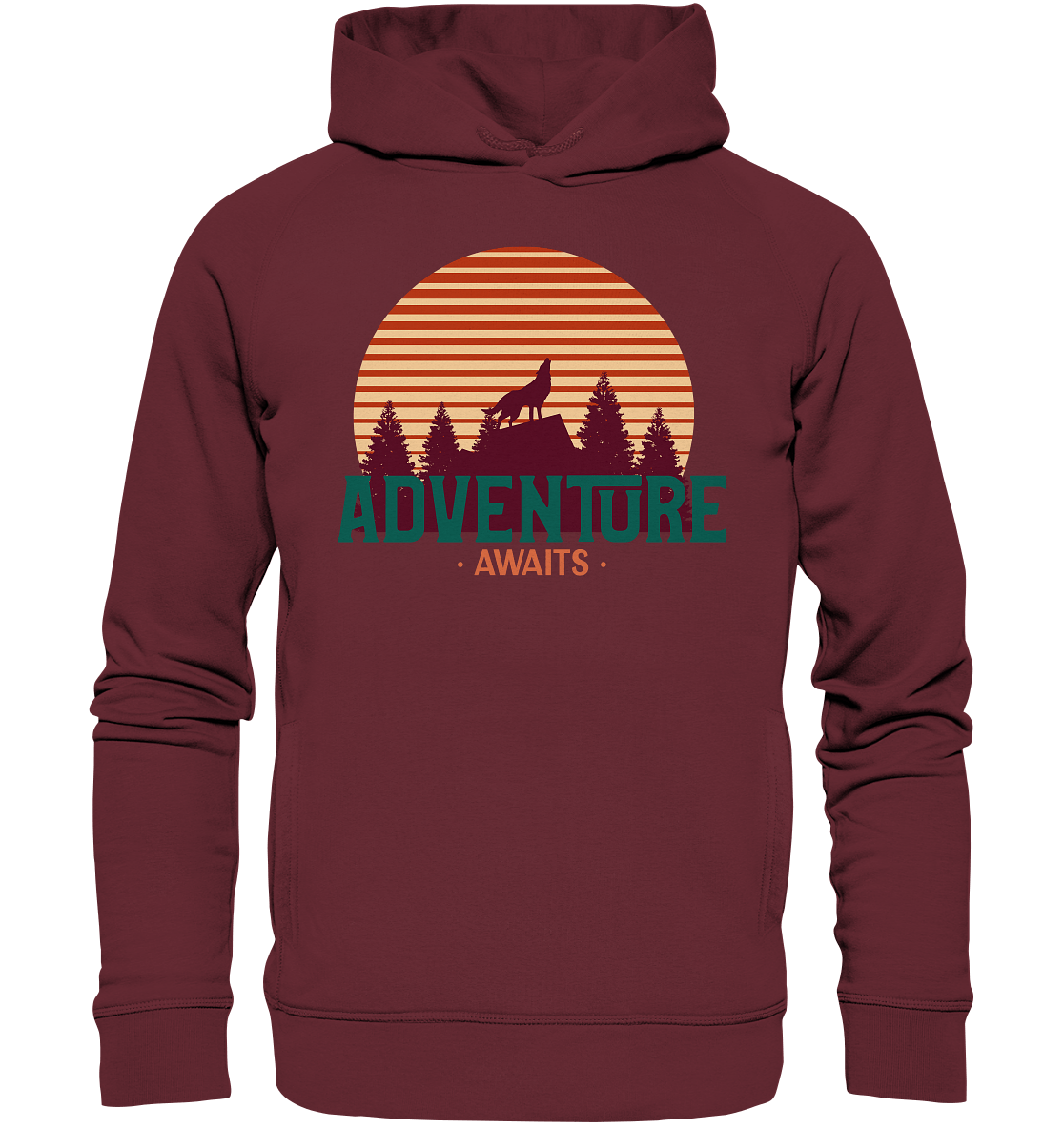 Herren Kapuzenpullover mit modischem Design der wilden Natur in FlatBergmensch Style und Beschriftung "Adventure Awaits"