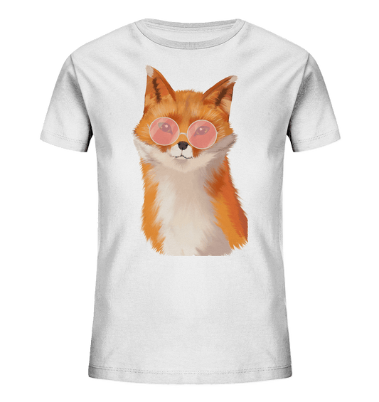 Fuchs Motive Kinder T-Shirt mit handgezeichneten Fuchs mit runder Brille Fuchsfamilie