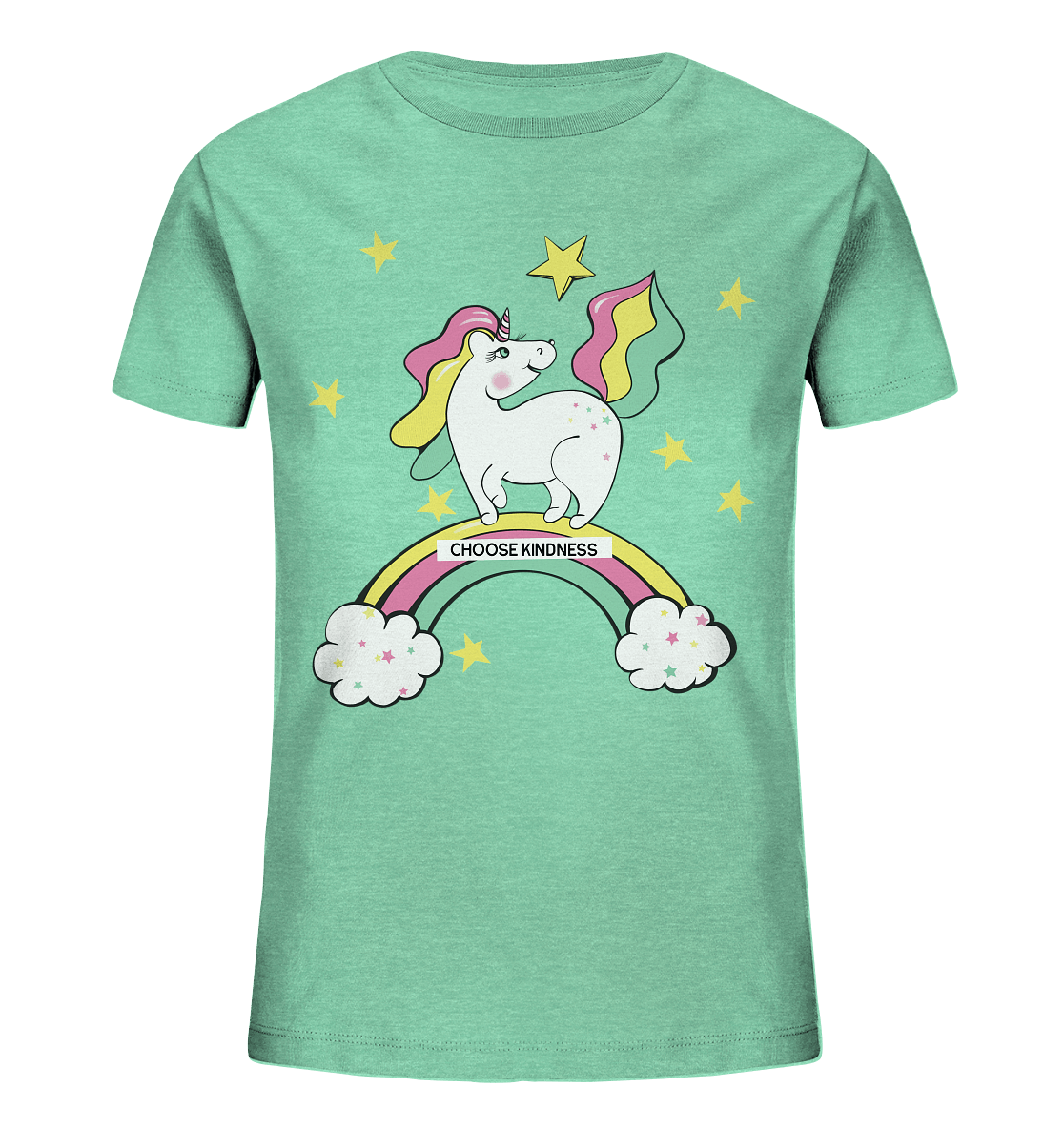 Einhorn T-Shirt Unicorn auf dem Regenbogen einhorn T-Shirt in hell grün Bloominic