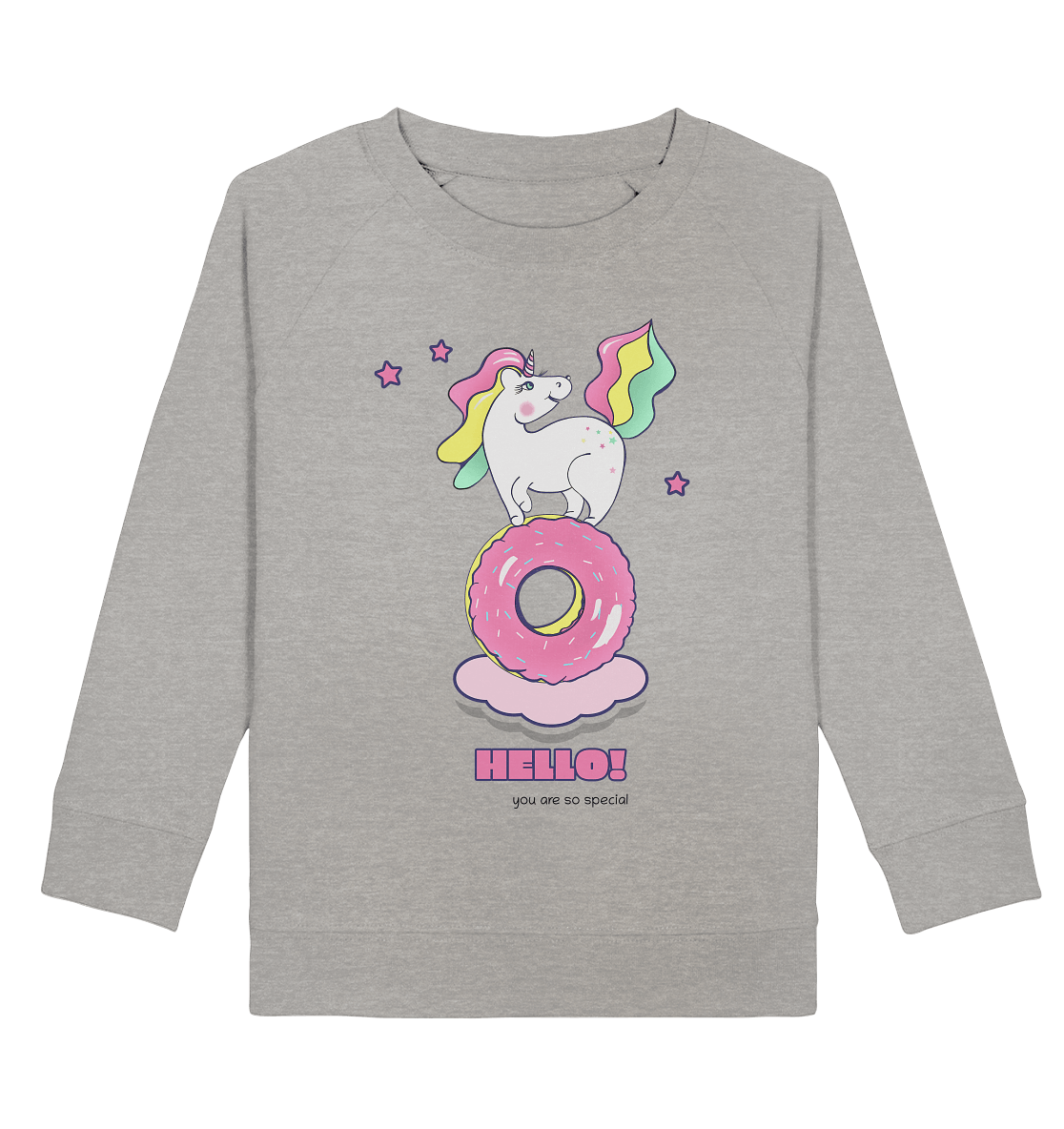 Einhorn Kinder Sweatshirt in grau mit bunten Einhorn von BLOOMINIC