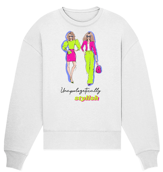 Neon Lime green Pink Fashion Design Oversize Sweatshirt Damen in weiß