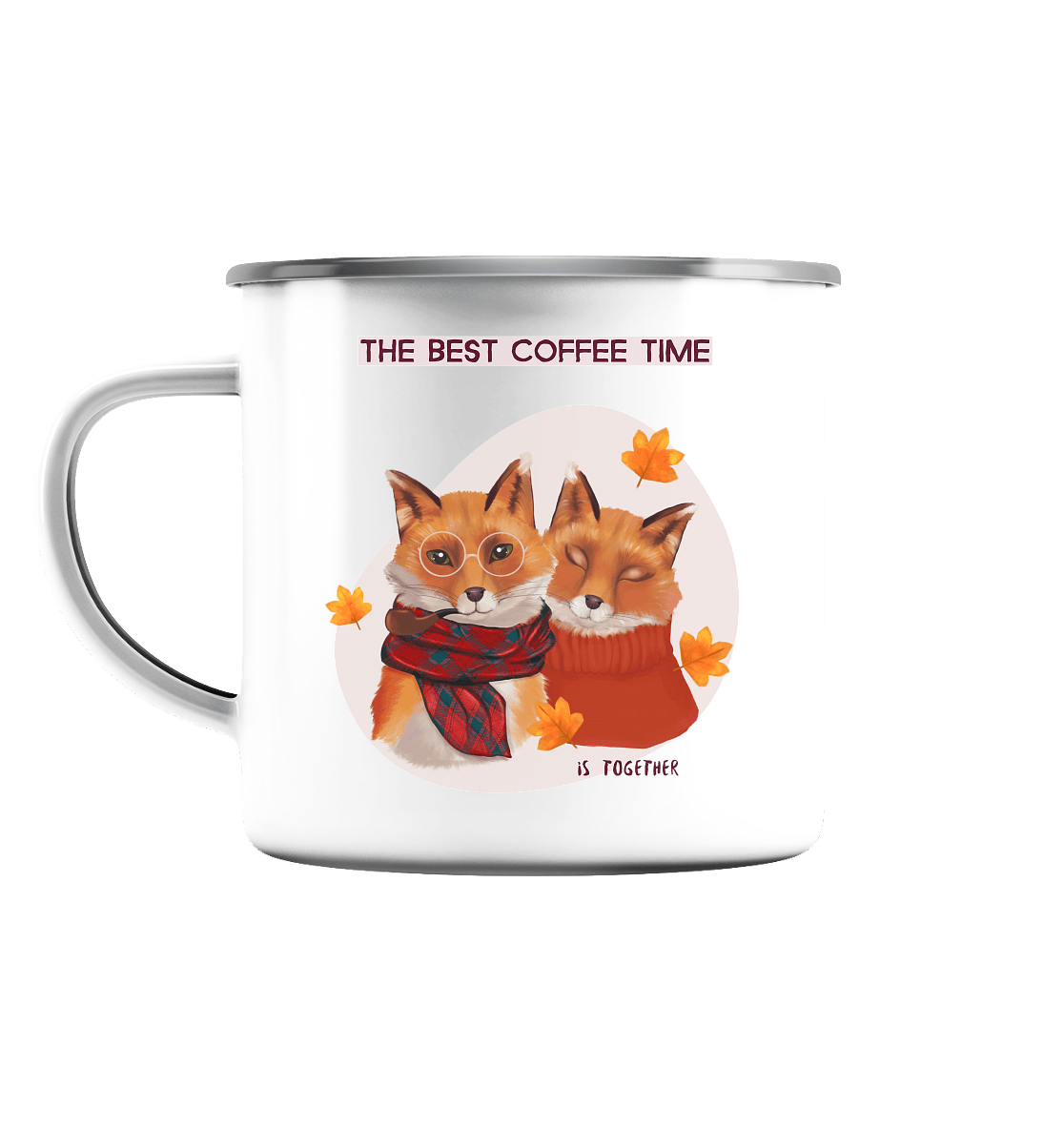Emaille Tasse Fuchspärchen im Herbst Lieblingsmensch