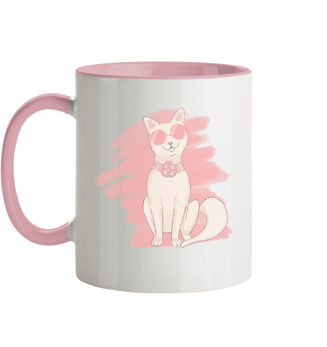 Katzen Cartoon in pink Zweifarbige Tasse mit Fashion Katzen Design. Perfekt als eine Geschenkidee. 