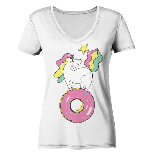 einhorn t shirt Einhorn auf Donut V-Neck t shirt Unicorn auf Donut Muster t shirt in weiß Träumende Einhörner