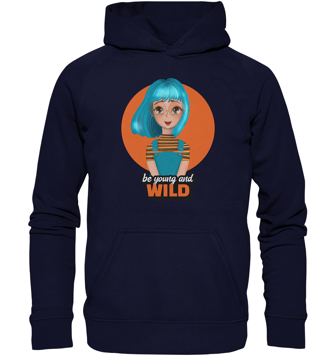 Statement Pullover Hoodie mit türkis Girl Cartoon Kapuzenpullover in navy