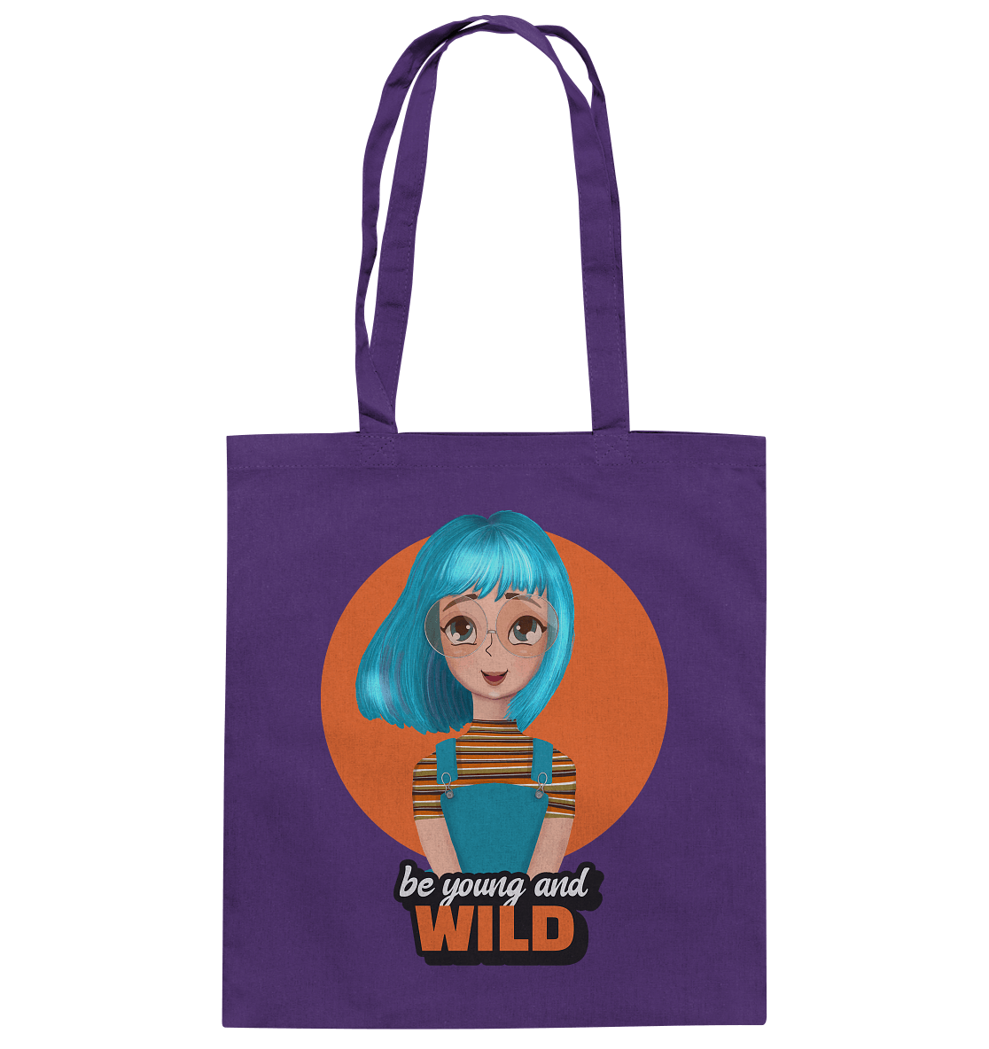 CArtoon Stofftasche be young and wild mit Cartoon Girl türkis Tasche in Lila