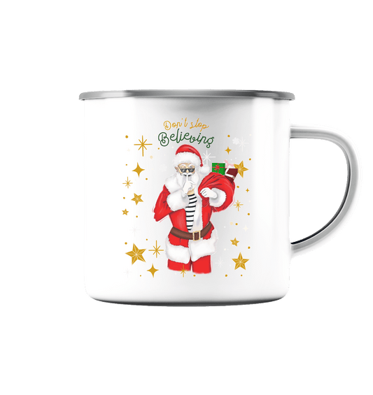 Emaille Tasse (Silber) mit Weihnachtsmann