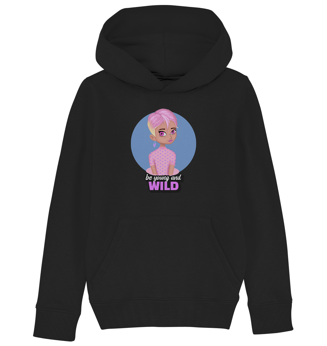 Cartoon Girl in Rosa Kinder Hoodie Mädchen Hoodie mit Cartoon character in schwarz