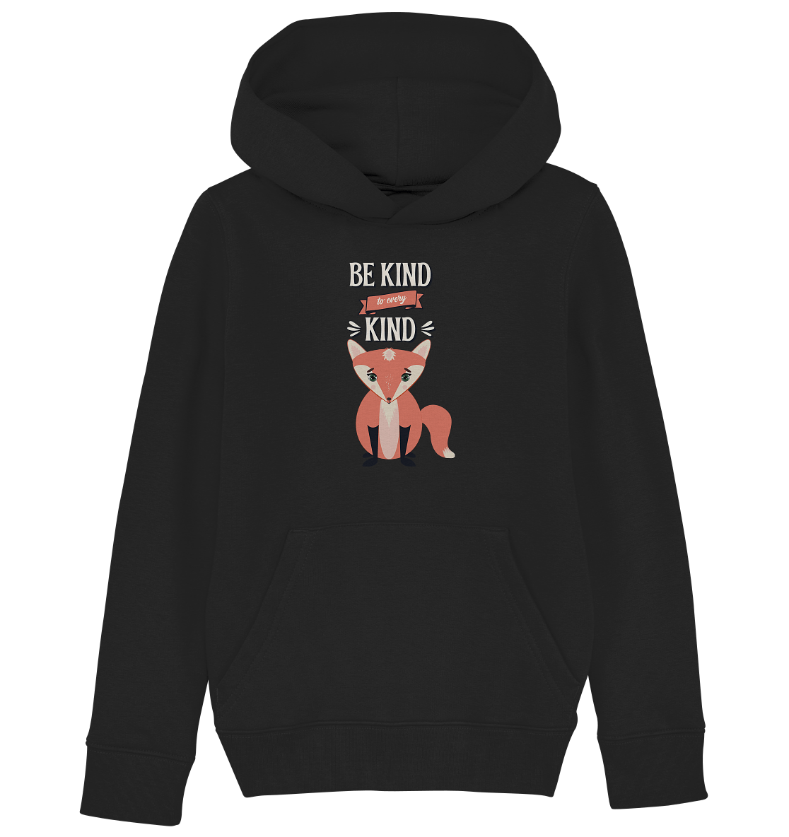 Kinder Kapuzenpulli in schwarz mit handgezeichneten, süßen Fuchs.