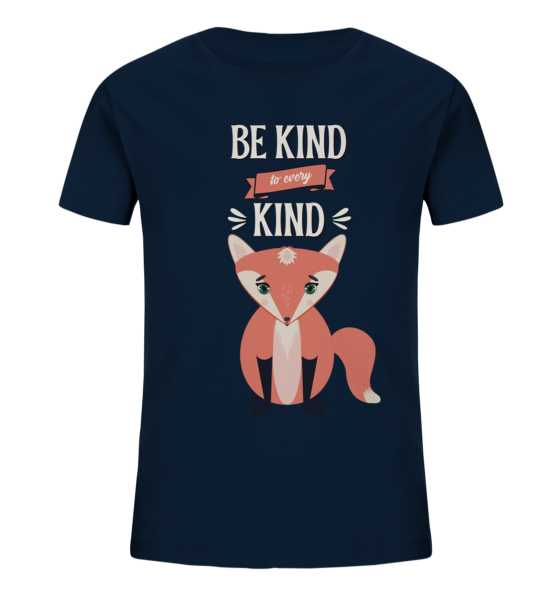 Kinder T-Shirt in blau mit handgezeichneten, süßen Fuchs.