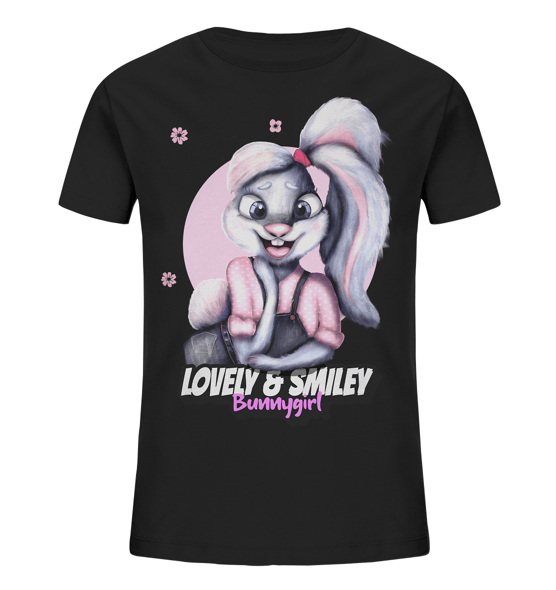 Hase Bunnygirl Cartoon Kinder Shirt in schwarz mit witzigen Hase Cartoon von BLOOMINIC Lovely & Smiley Bunnygirl