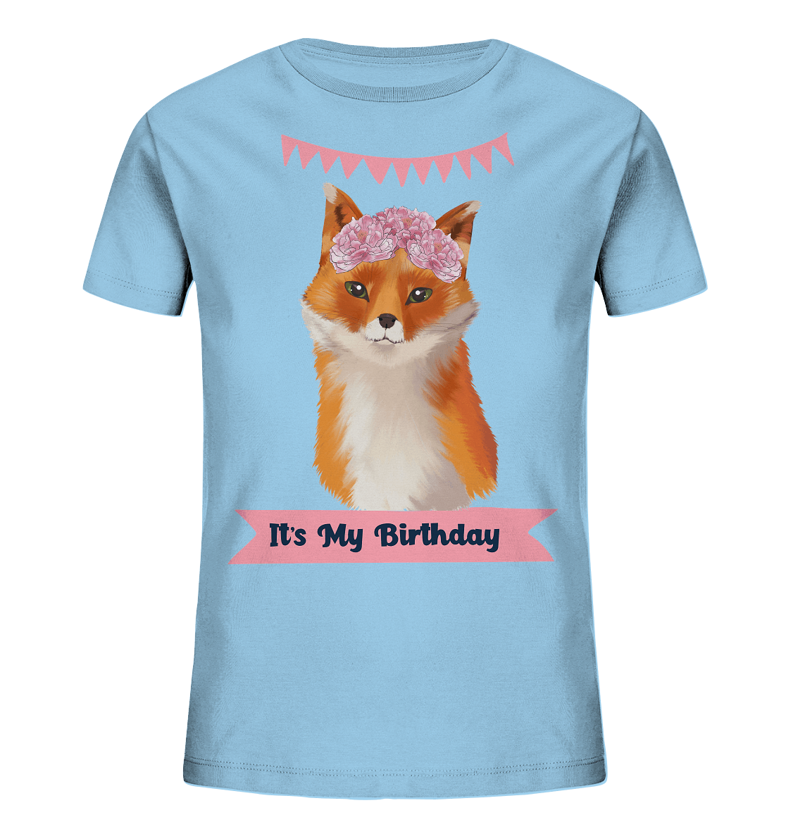 Mädchen T- Shirt mit Fuchs mit Blumen und der Beschriftung "It's My Birthday."