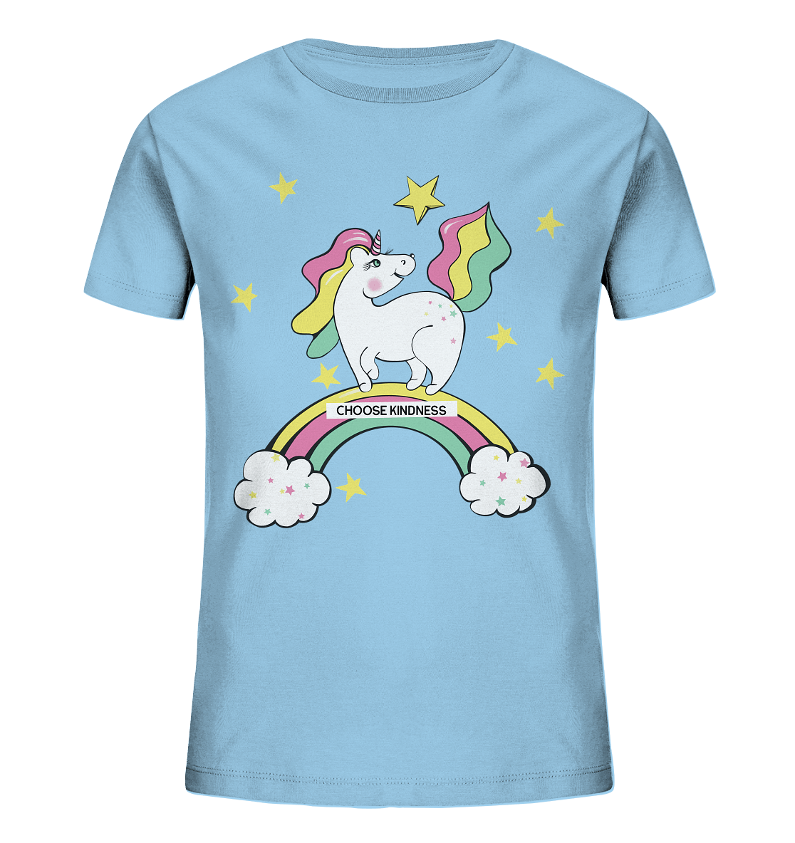 Einhorn T-Shirt Unicorn auf dem Regenbogen einhorn t shirt baby blue