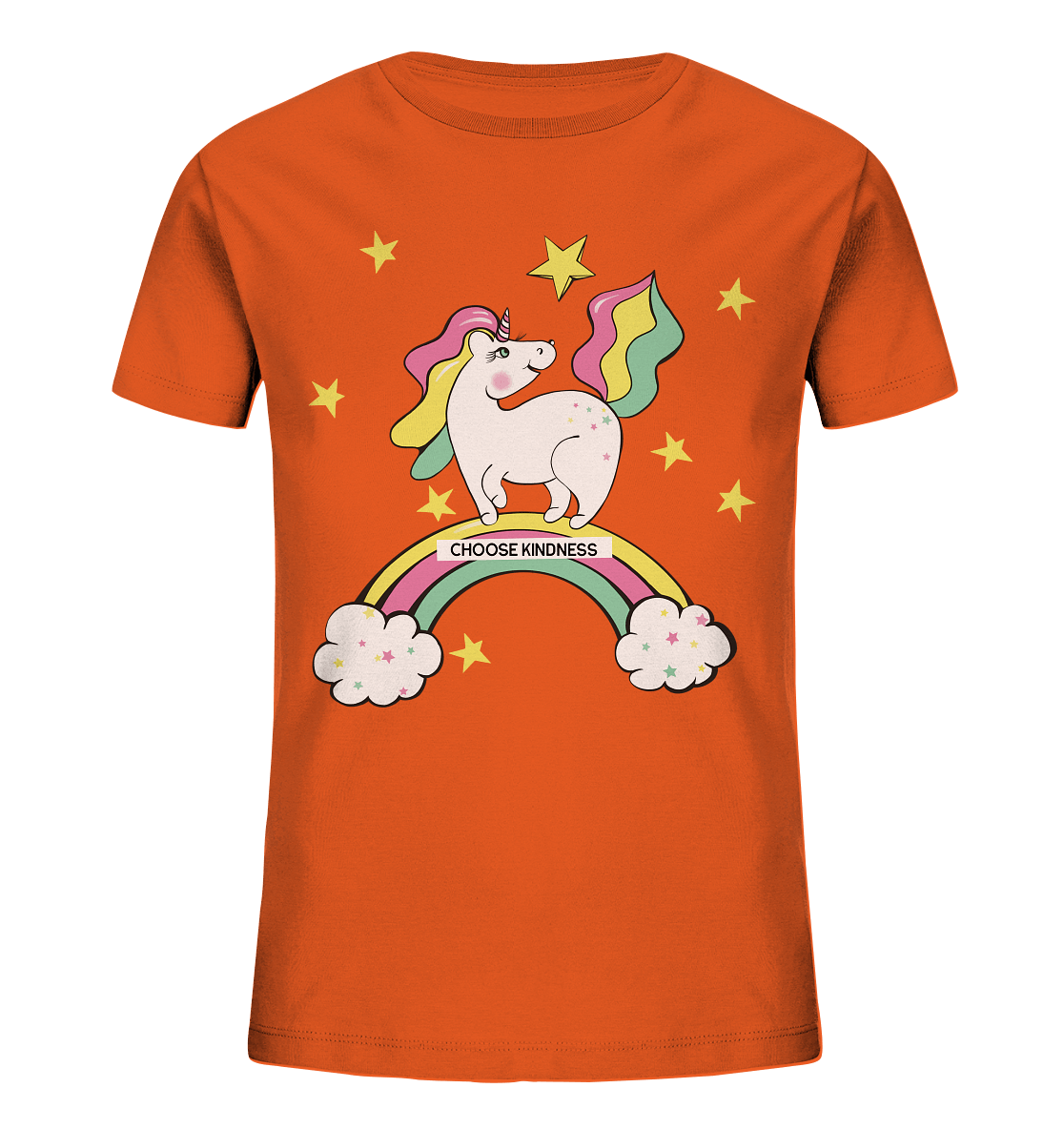Einhorn T-Shirt Unicorn auf dem Regenbogen einhorn t- shirt in orange