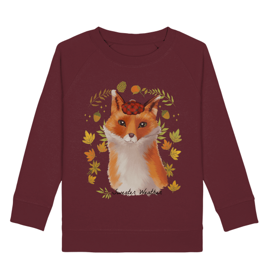 Fuchs im Herbst Kinder Sweatshirt in burgundy mit Fuchs Print Design von BLOOMINIC