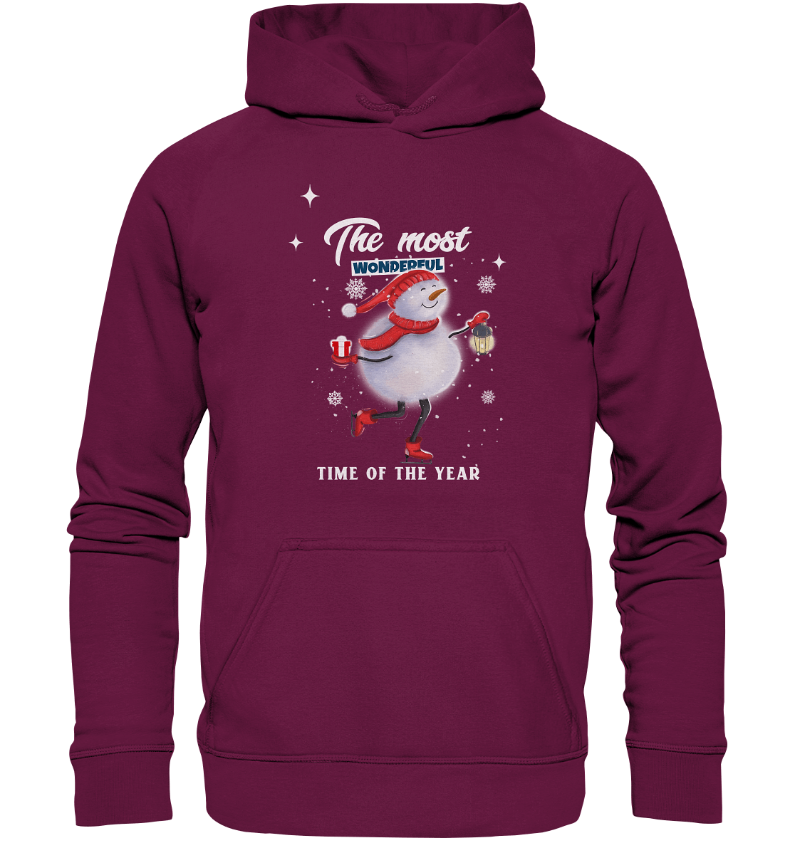 Kapuzenpullover mit Schneemann in weinrot