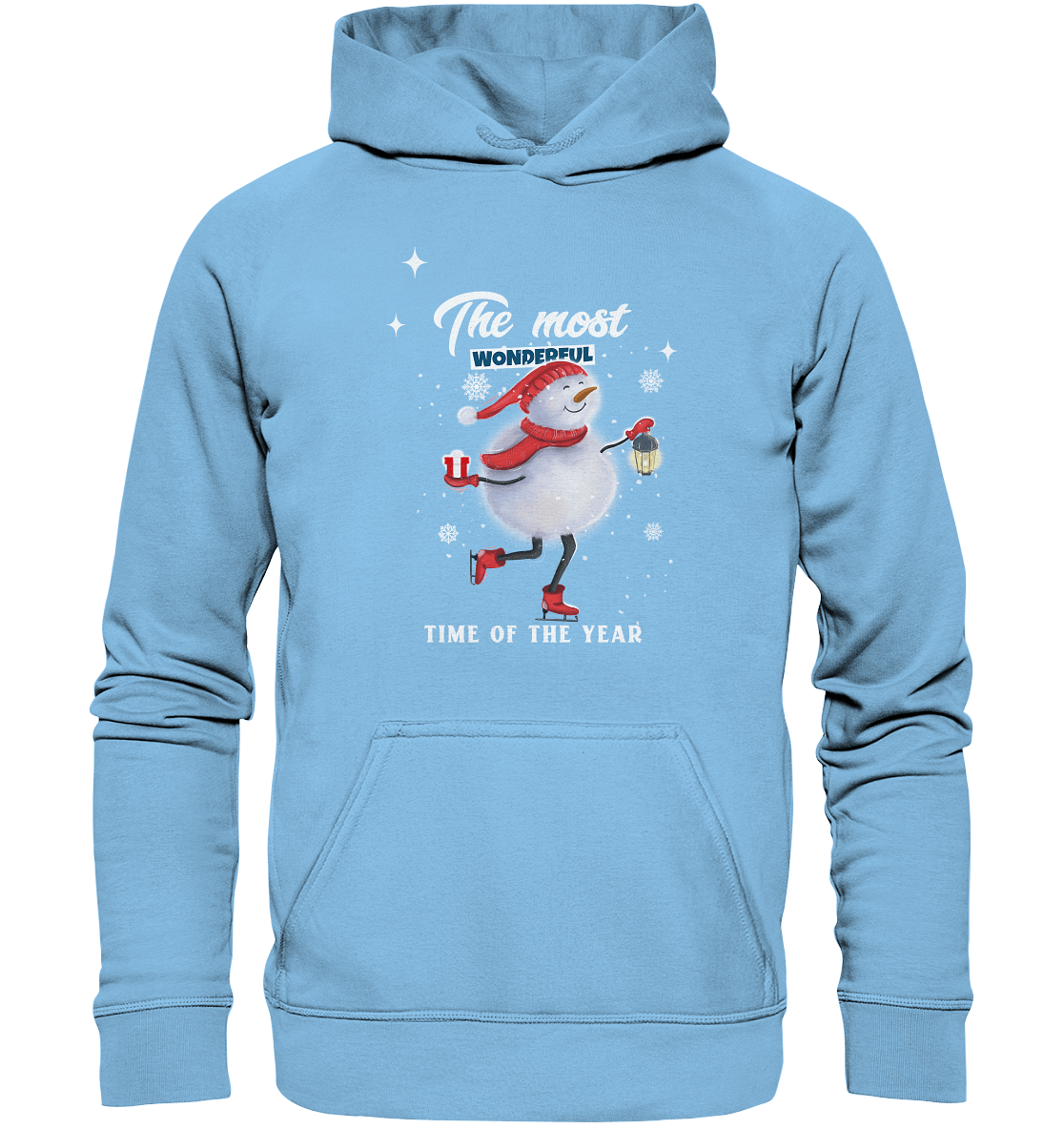 Kapuzenpullover mit Schneemann in blau Weihnachtspullover Bloominic hoodie baby blue babyblauer hoodie