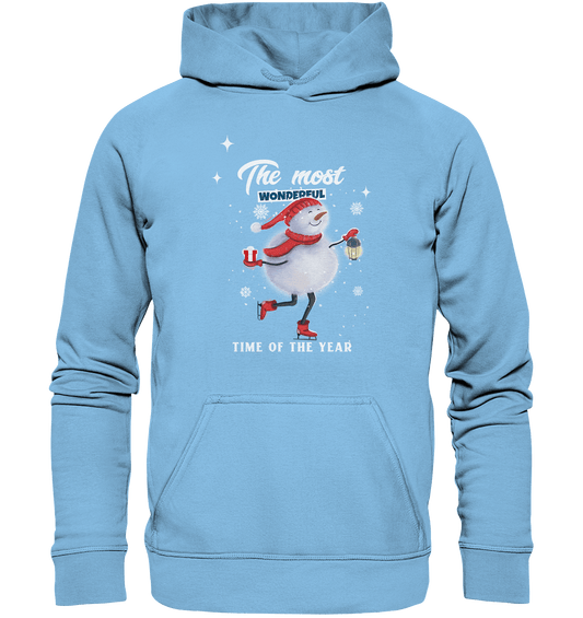 Kapuzenpullover mit Schneemann in blau Weihnachtspullover Bloominic hoodie baby blue babyblauer hoodie