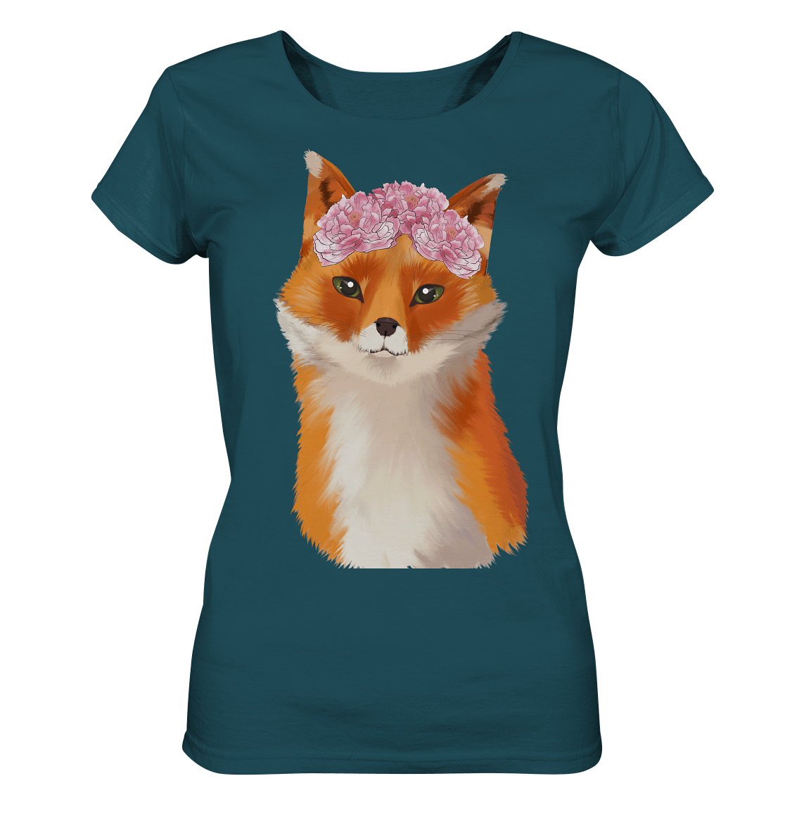 Fuchs mit Blumen auf Damen T-Shirt von Bloominic