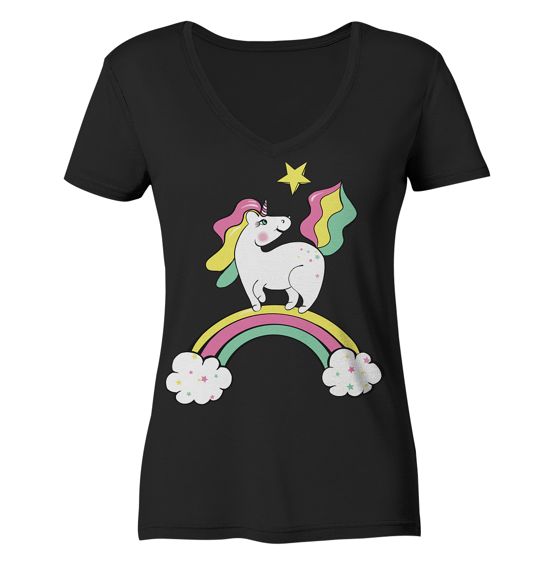 einhorn t shirt einhorn t shirt Unicorn Einhorn T-Shirt Damen V-Neck Bloominic in schwarz