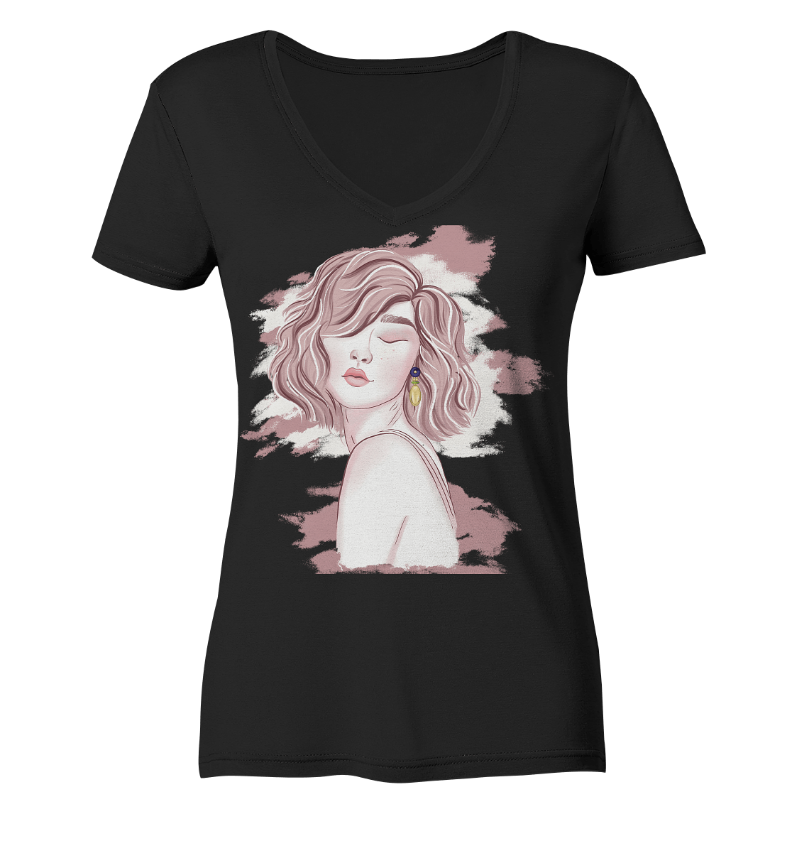 Damen V-Neck Shirt ART "Portrait mit Ohrring"