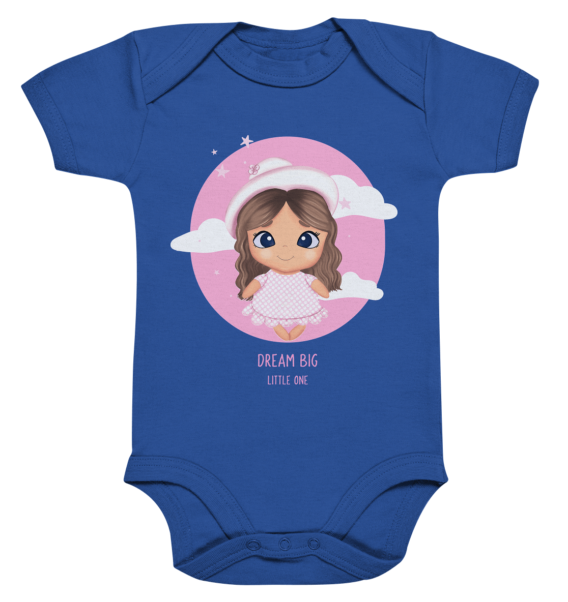 Cartoon Baby Strampler in royal blau Dream Big little one