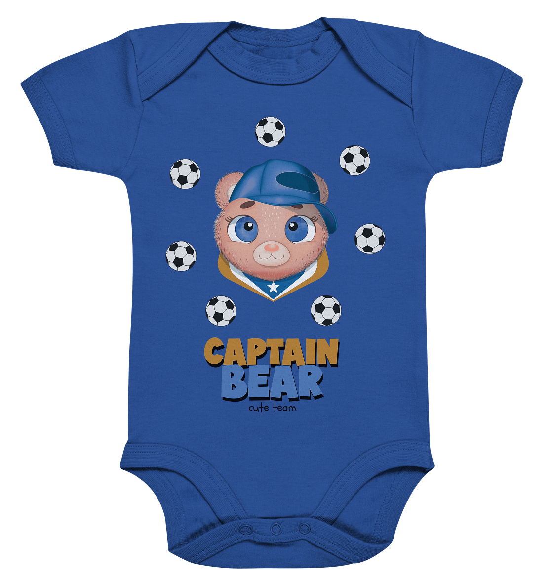 Baby Bär mit Fußball Strampler in blau mit niedlichen Bär Cartoon von BLOOMINIC