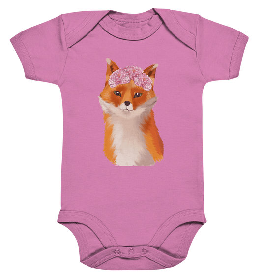 Baby Body mit handgezeichneten Fuchs mit Blumenkranz Rotfuchs Baby von Bloominic