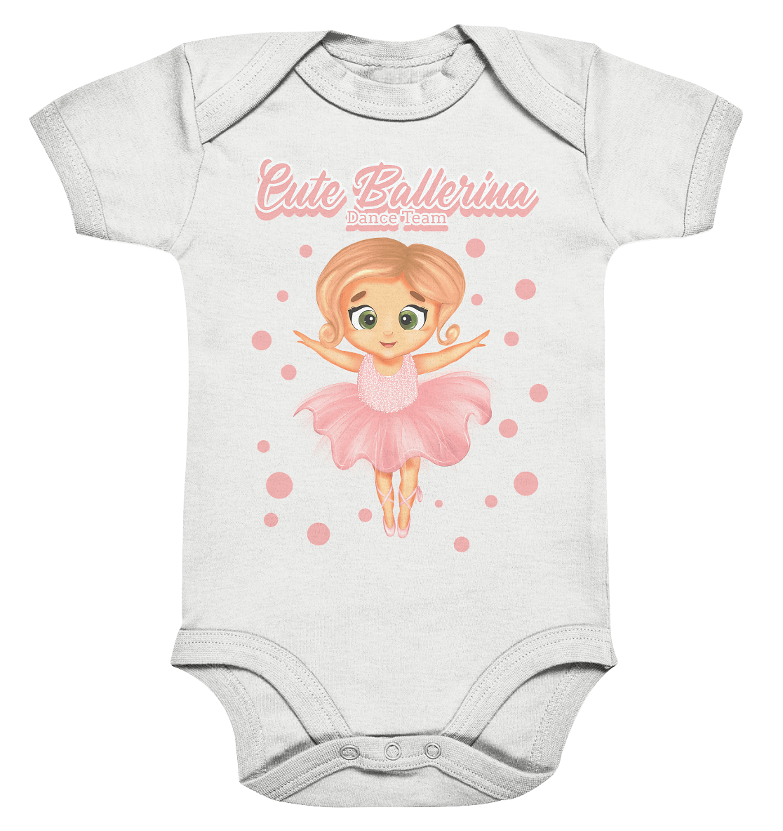 kleine Ballerina Cartoon Baby Strampler in weiß mit rosa Ballerina