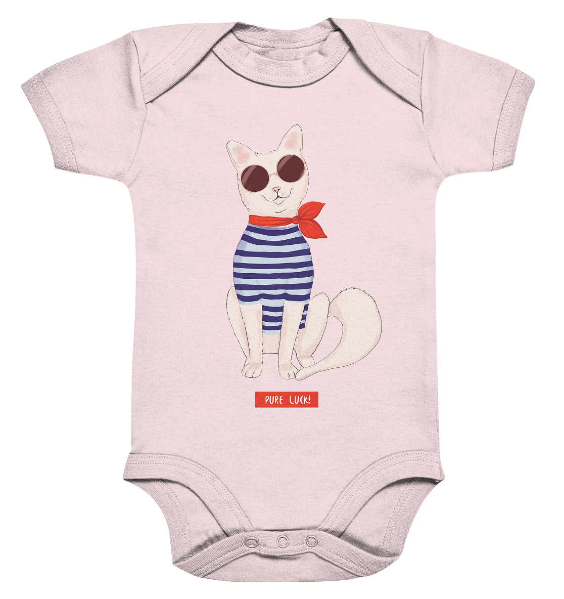 Katze Cartoon Cat Strampler in rosa mit Katzen Print mit Streifen Hemd