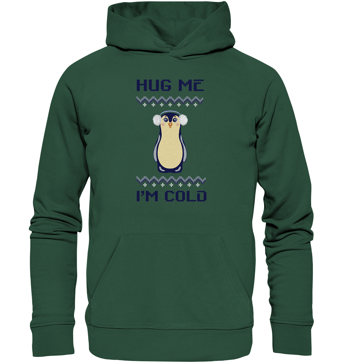 Pinguin Kapuzenpullover in grün mit handgezeichneten Pinguin in Flat Style