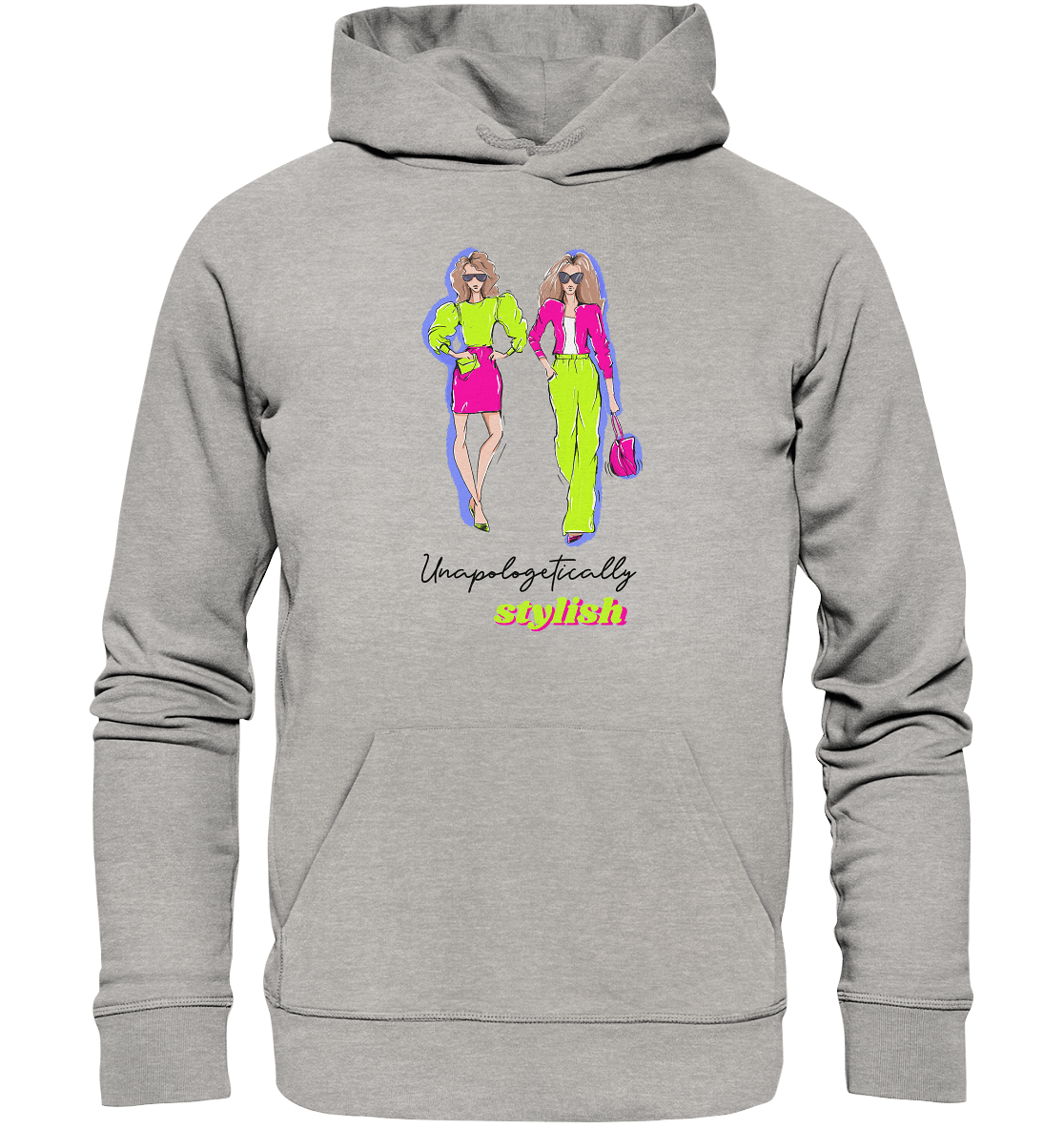 Neon Lime green Pink Hoodie in grau mit fashion sketch Print