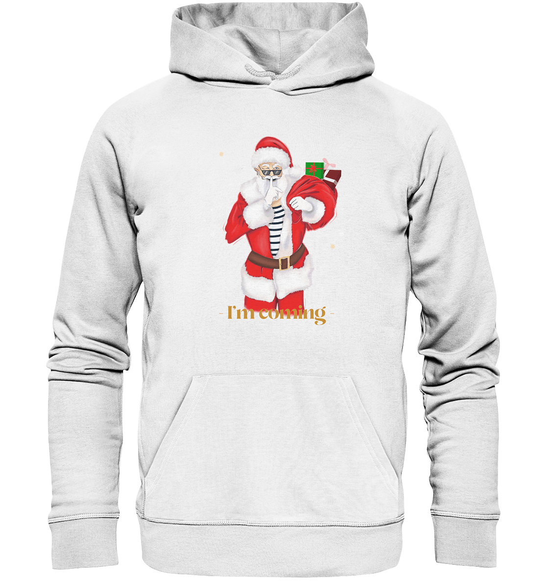 Weihnachtspullover mit Weihnachtsmann in weiss