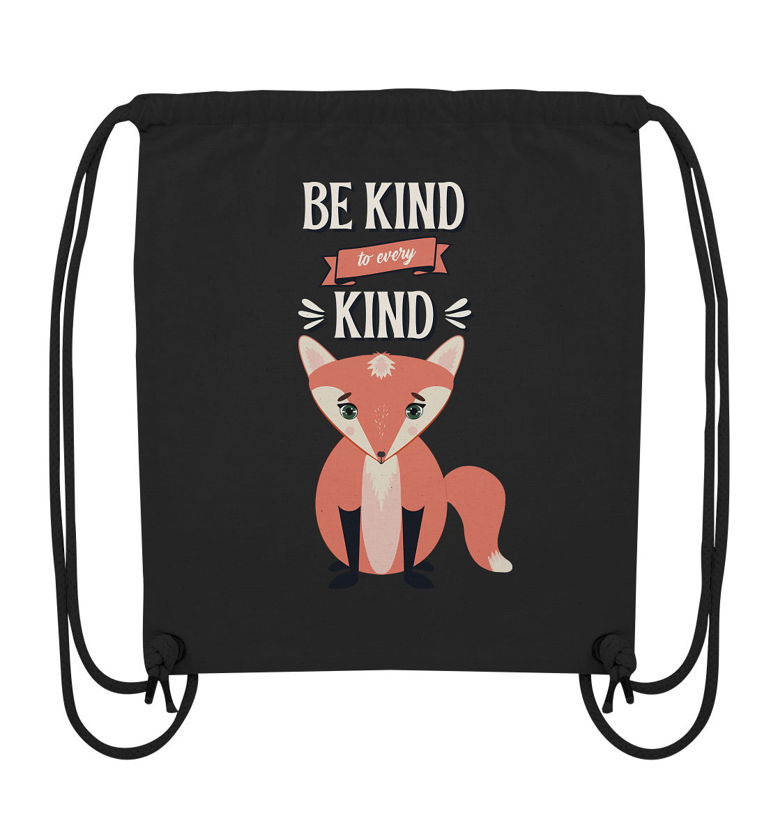 Kinder Rucksack in schwarz mit handgezeichneten, süßen Fuchs