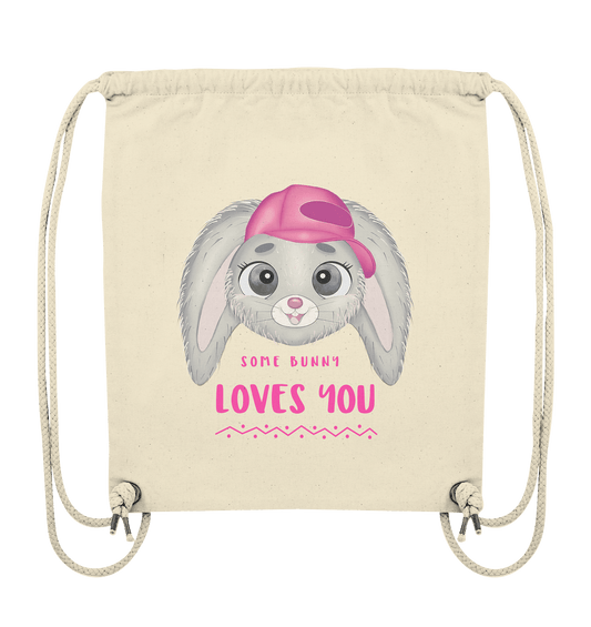 Turnbeutel mit handgezeichneten Bunny Cartoon und Beschriftung "some bunny loves you.