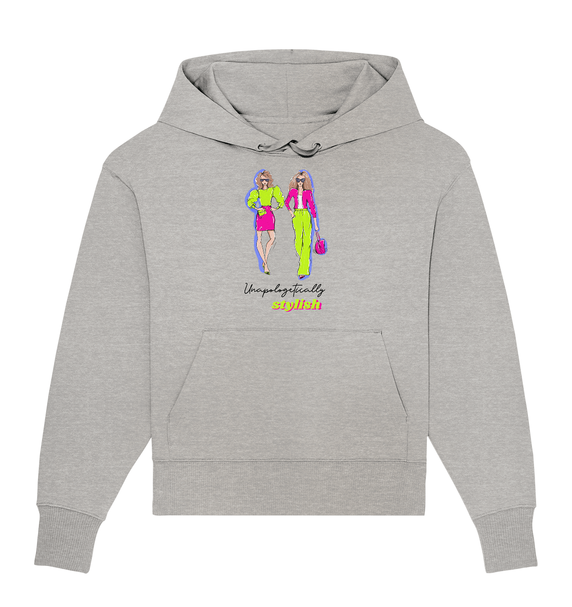 Lime Green Pink Neon Fashion Oversize Kapuzenpullover in grau