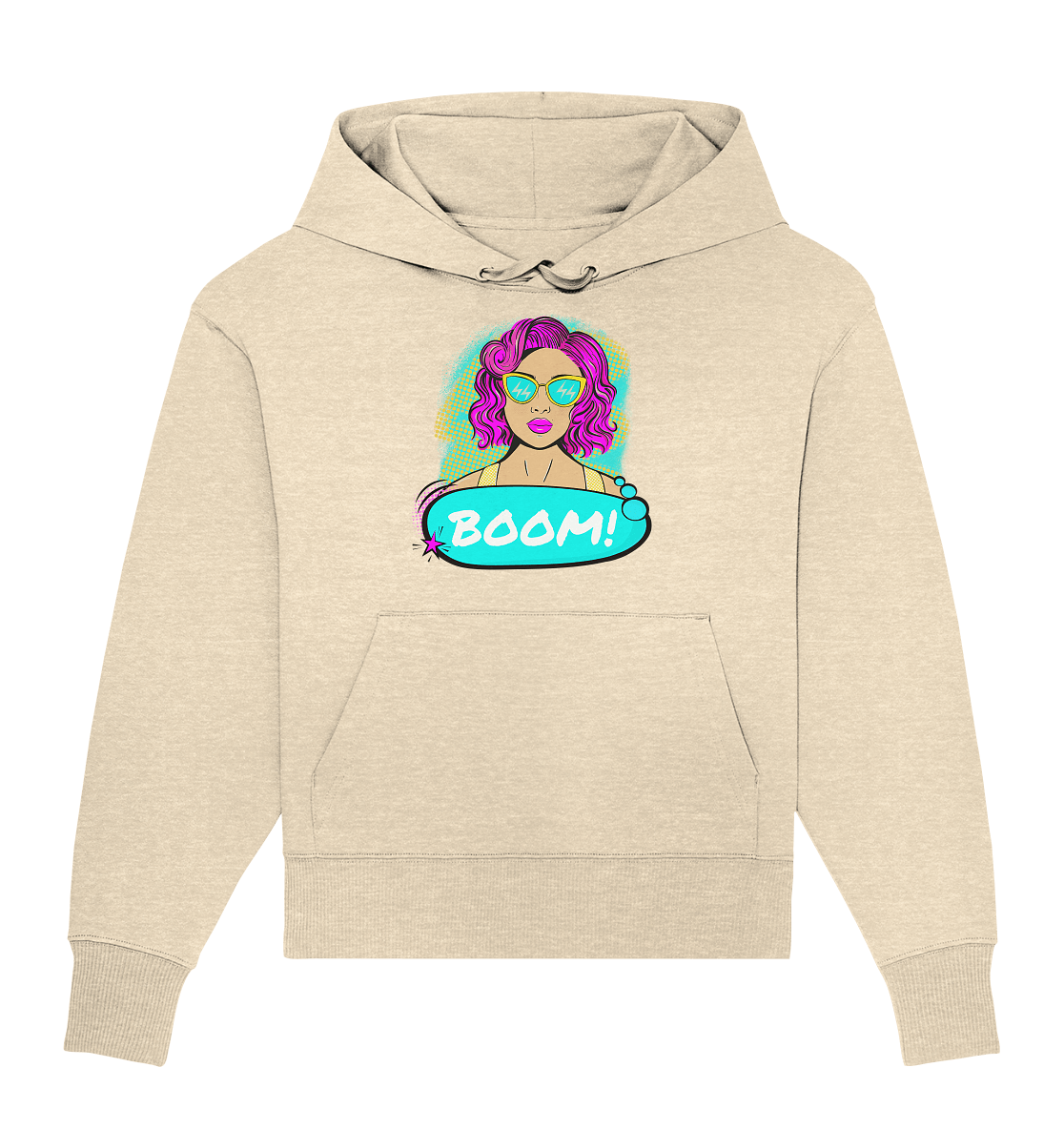 Damen Oversize Hoodie bedruckt mit handgezeichneten Pop Art Girl Comic Design