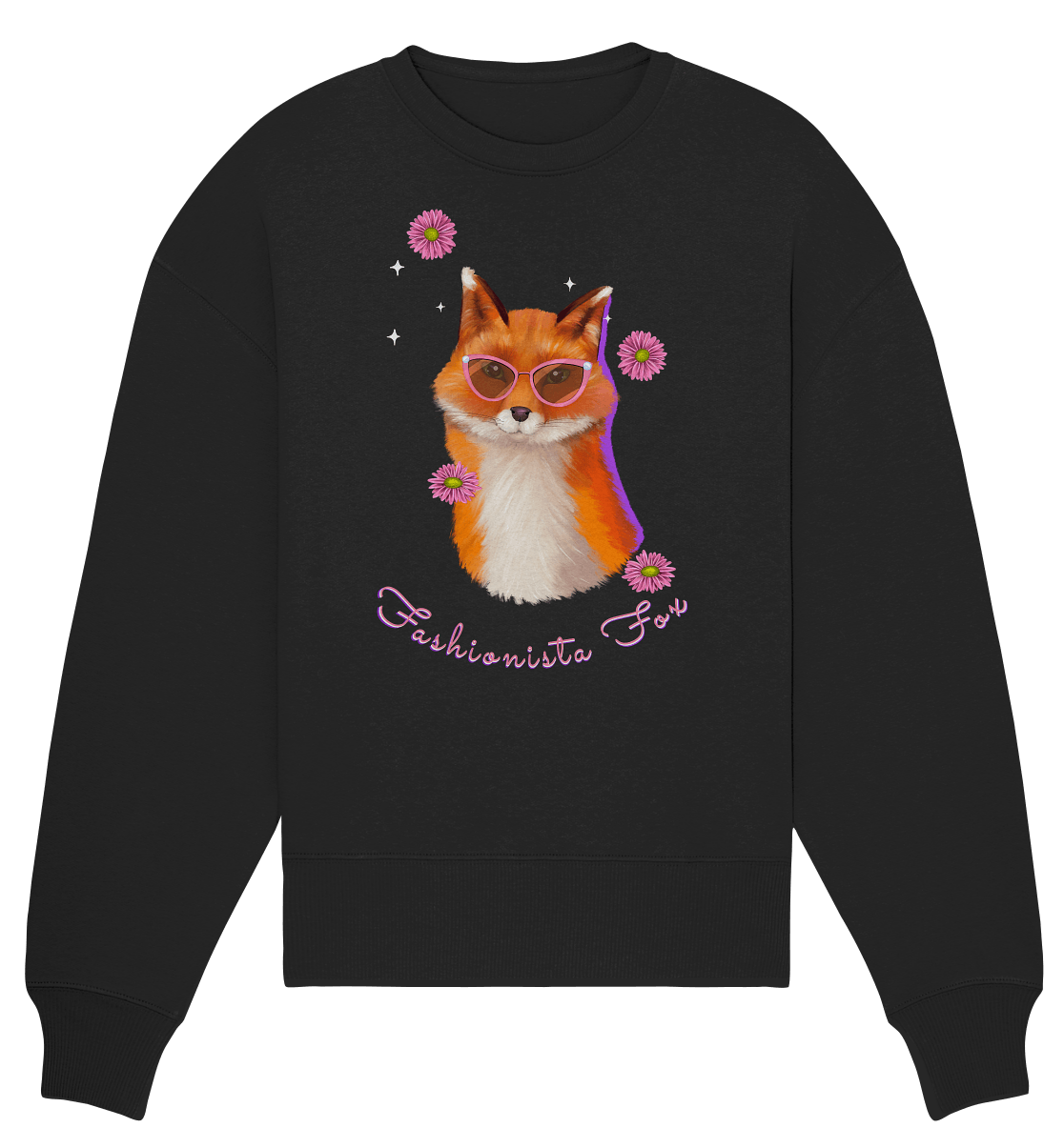 Fuchs mit Blumen Fashionista Oversize Sweatshirt in schwarz
