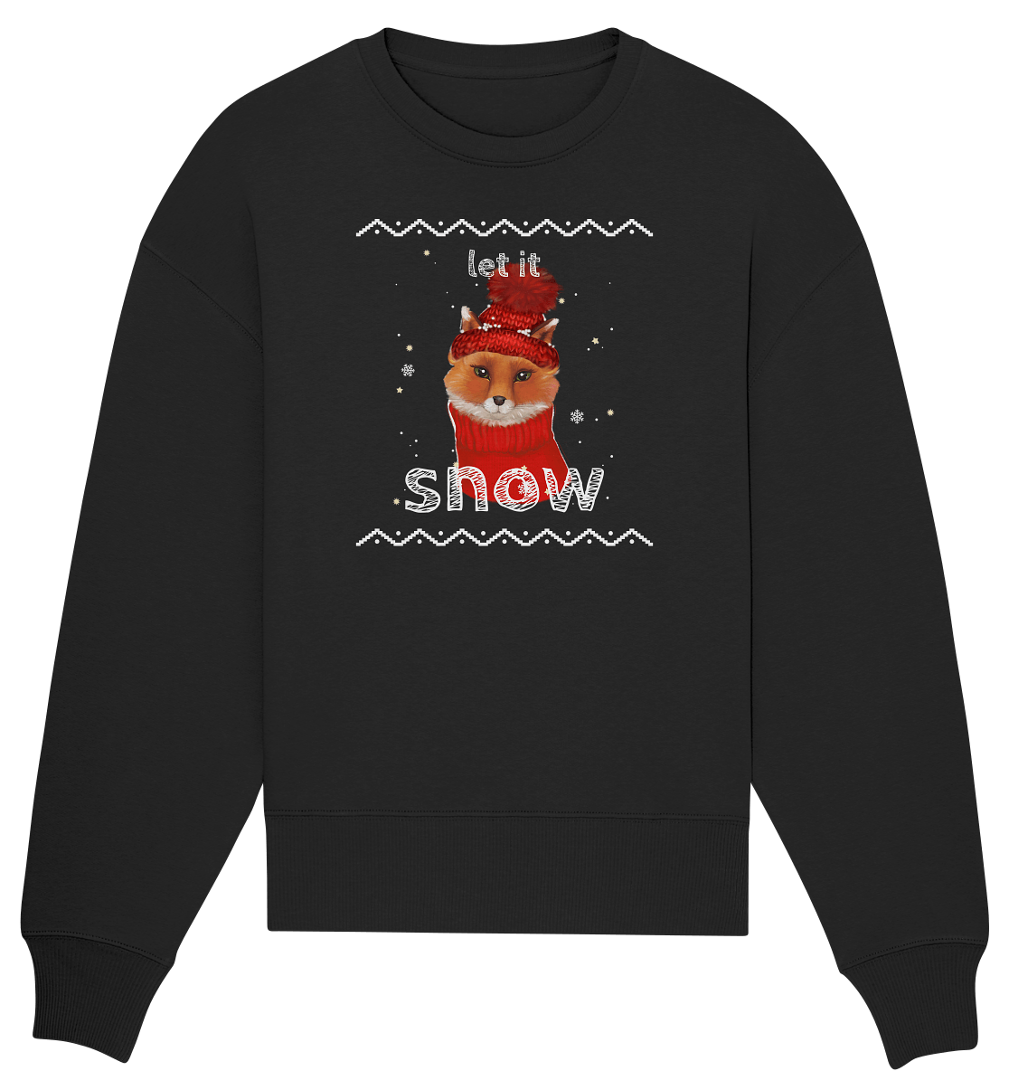 Fuchs mit Wintermütze Pullover in schwarz mit fuchs Let it snow kaufen