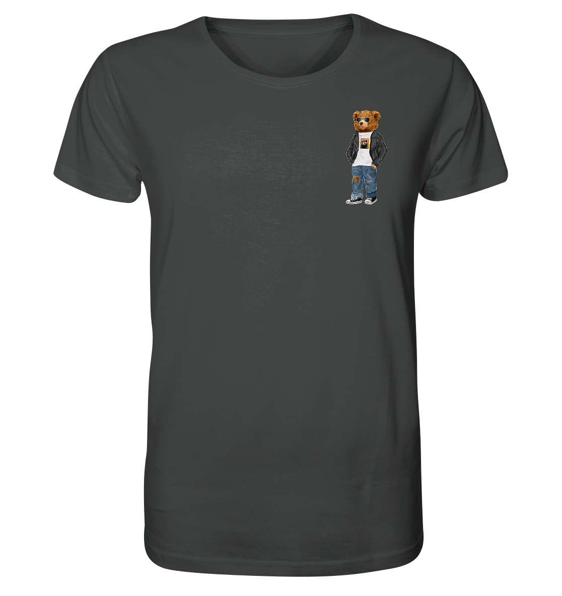 Teddybaer-Herren-T-Shirt-in-Anthrazit-Print-oben-rechts-kleiner-Print-auf-rechter-Brust