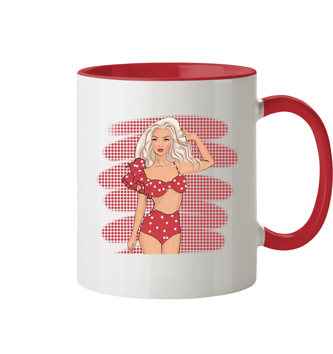 Zweifarbige Tasse mit handgezeichneten Design Fashion Girl in Red