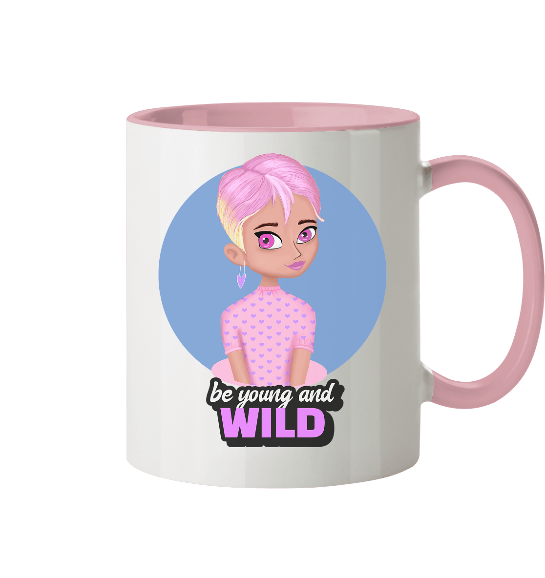 Tasse mit Pink Cartoon be young and wild