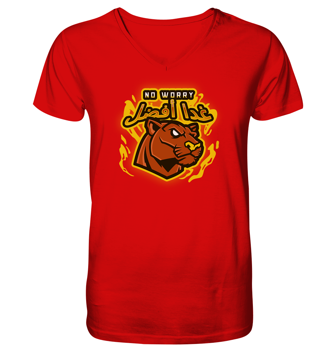 V-Neck Shirt in rot Arabische Schrift غدا أفضل