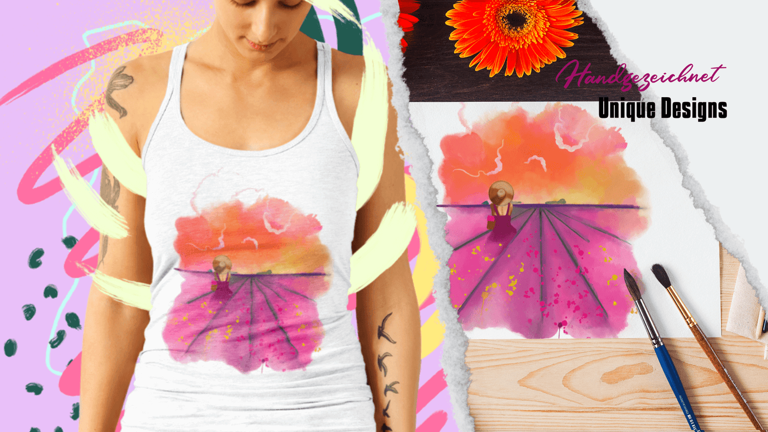 Art T-Shirts von Bloominic mit handgezeichneten Künstlermotiv Designer T-Shirt mit Aquarell Motiv
