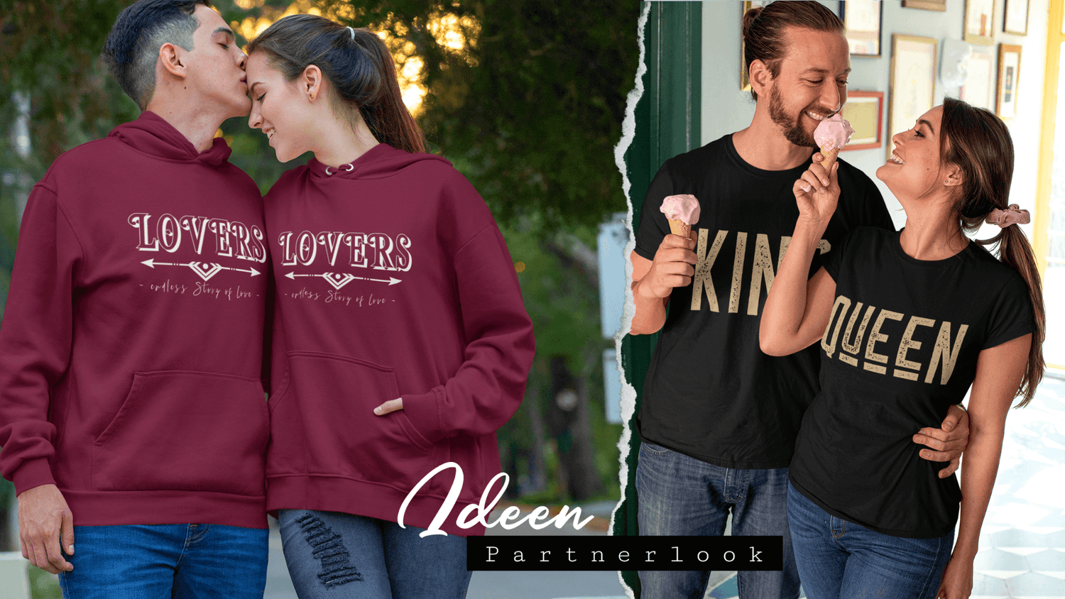 Partnerlook King Queen T-Shirts, Lovers Hoodie Ideen für Partnerlook